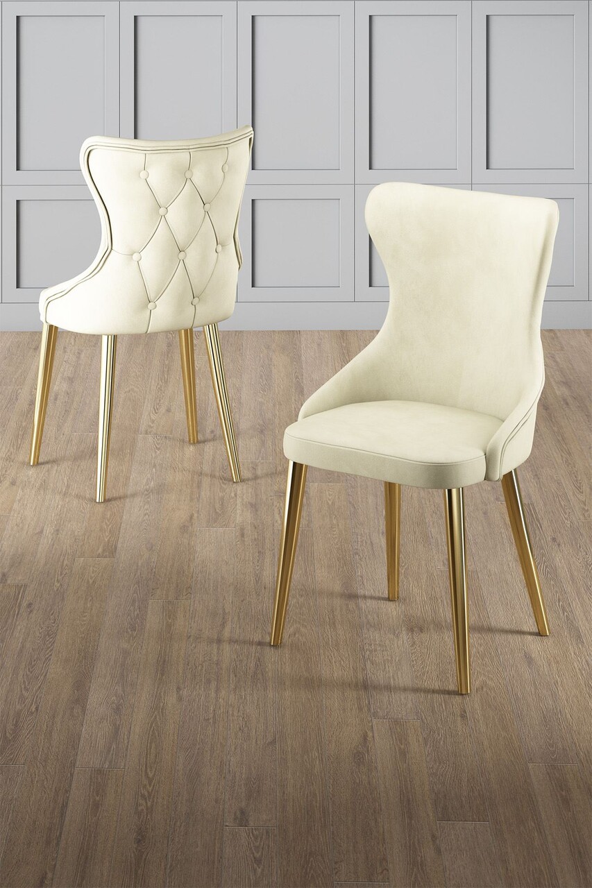 Set scaune 4 piese, Hanah Home, Alpa, Crem / Aur - imagine 4